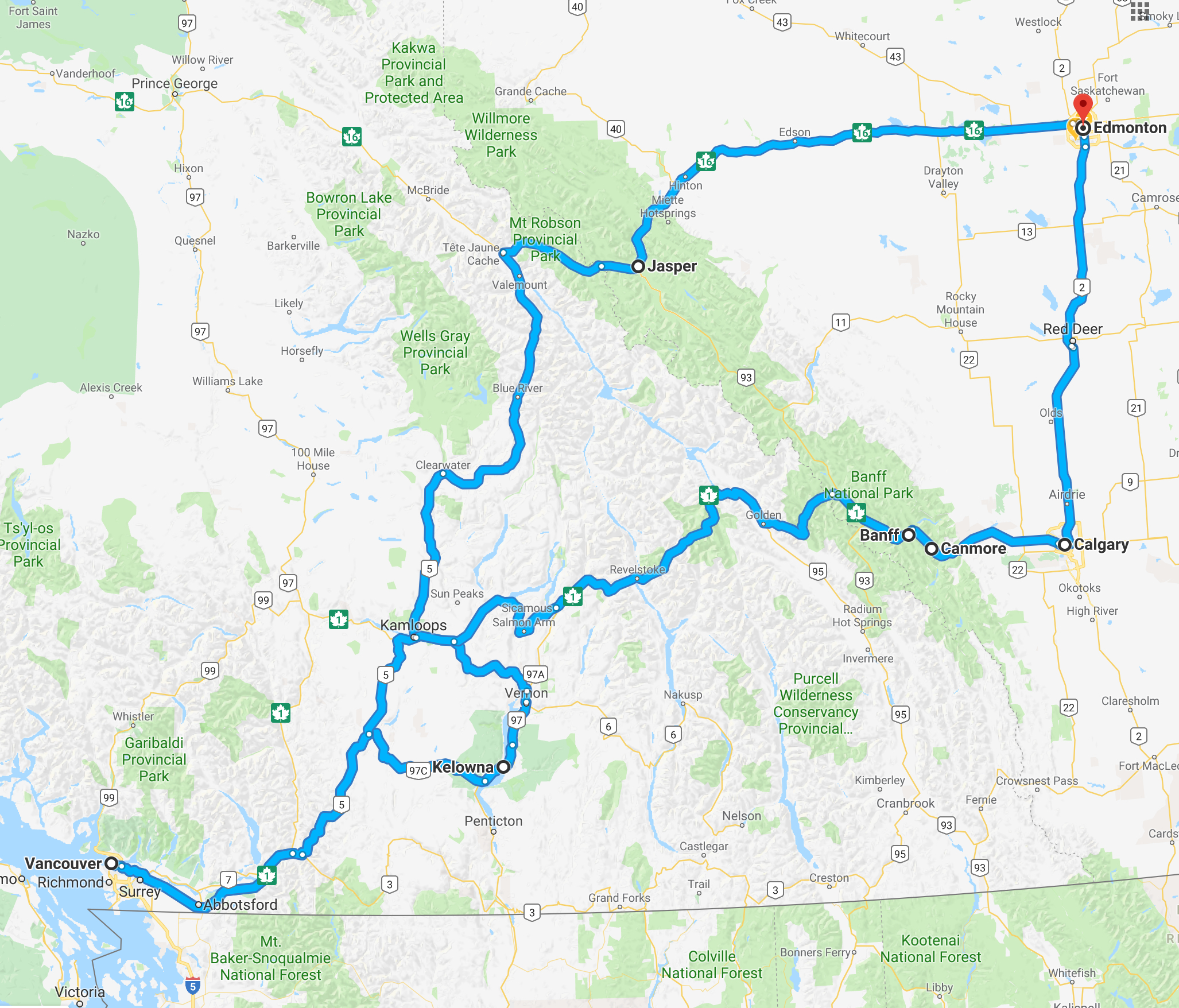 how long to drive from vancouver to edmonton